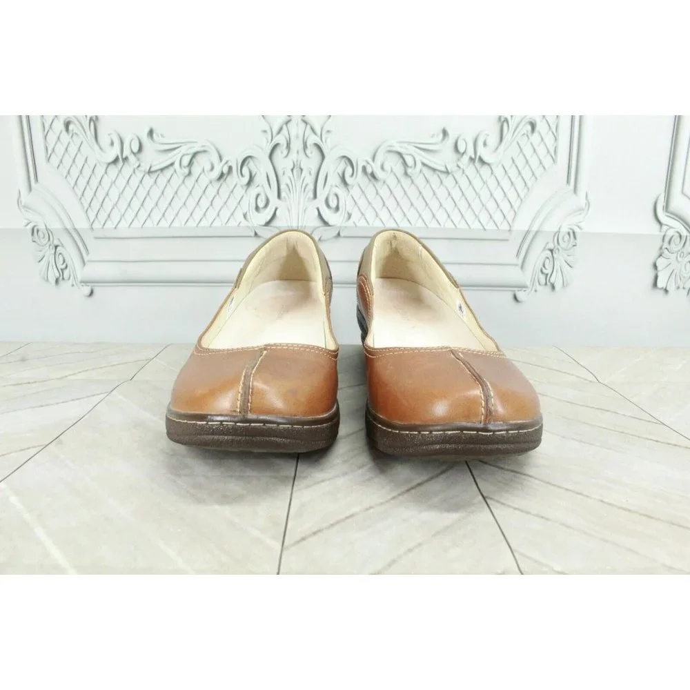 LL BEAN Brown Leather Split Toe Slip On Comfort Shoes Size 8 M - Picture 4 of 9